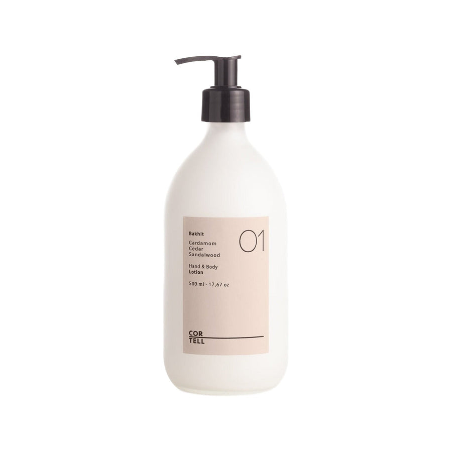 500 ml Cortell hand and body lotion in a glass bottle
