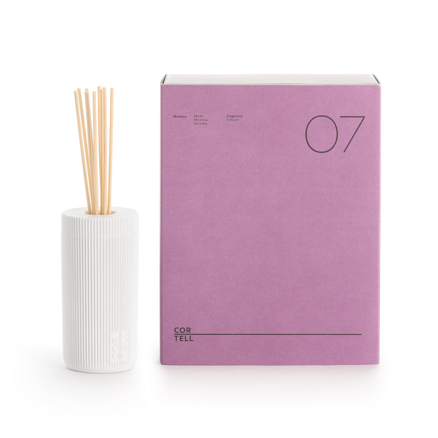 Difusor de varillas Cortell 07 Memory en porcelana, con su estuche malva