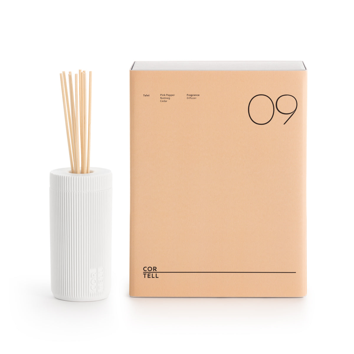 Difusor de varillas Cortell 09 Talvi en porcelana, con su caja