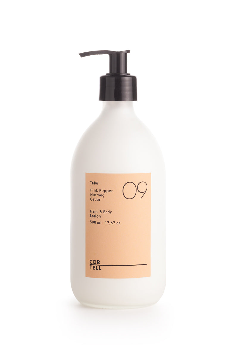 Loción de manos y cuerpo Cortell 09 Talvi de 500 ml en vidrio